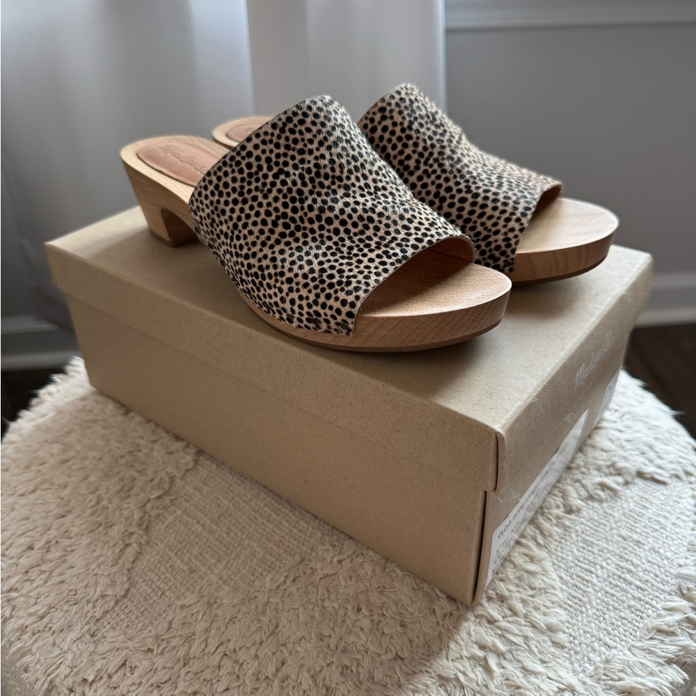 Madewell Clog Slide Sandals in Calf Hair Dried Flax Multi Size 6